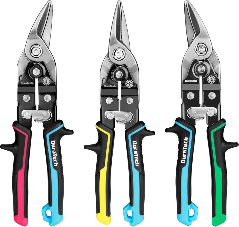 DURATECH 3PCS Aviation Snips Set | 10 Inch Left Straight Right Cut Tin Snips for Cutting Metal Sheet | CR-V Steel Heavy Duty Tin Snips with Visible Cutting Length - Image 1